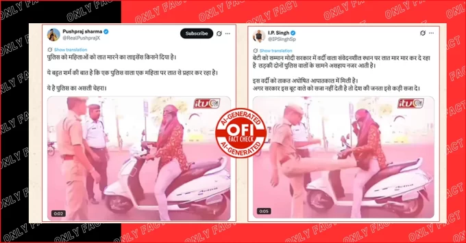 पुलिसकर्मी द्वारा स्कूटी सवार महिला को लात मारने का वीडियो AI जनरेटेड है